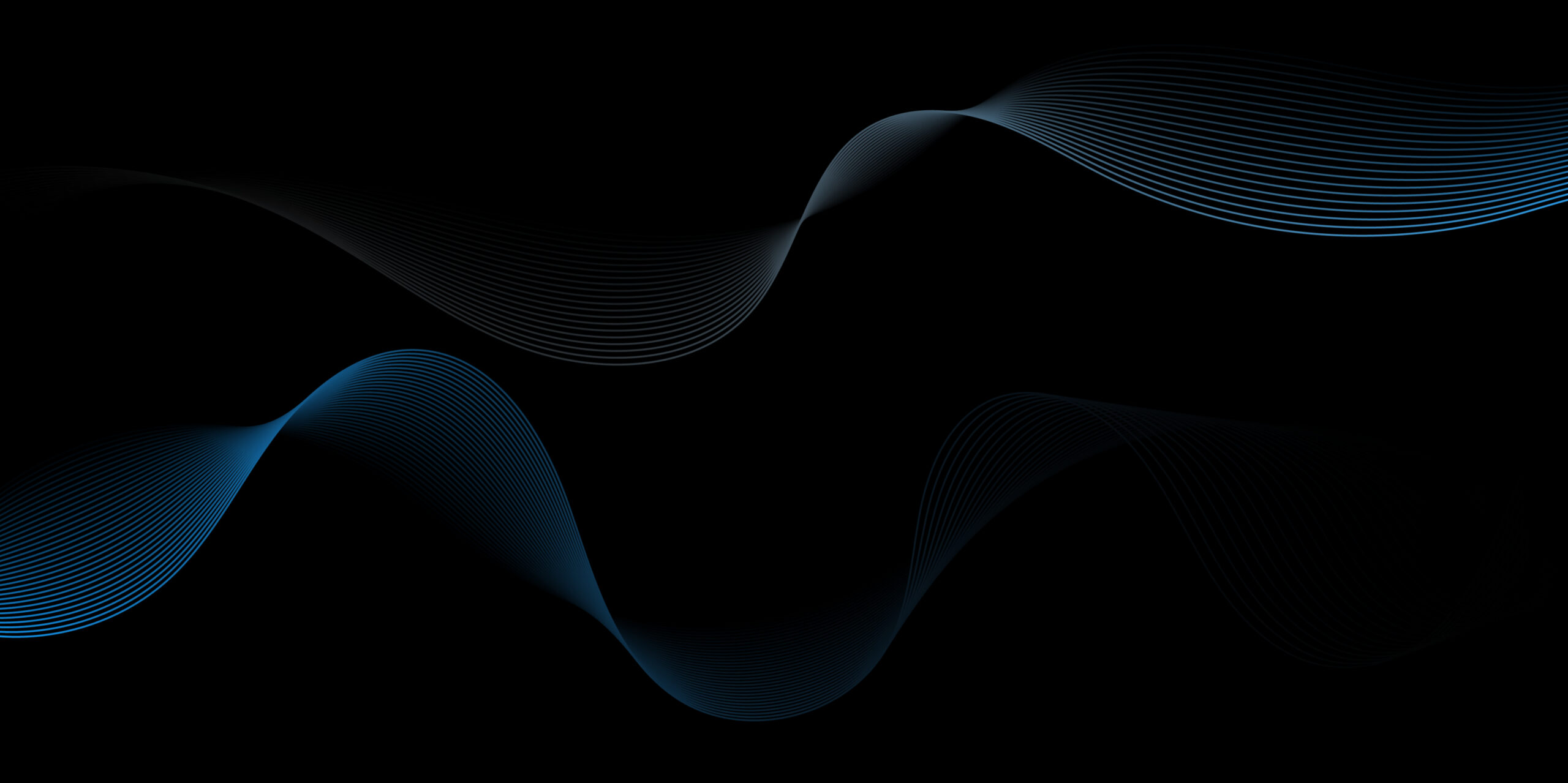 Abstract background featuring flowing, wavy lines in gradient blue and grey against a solid black backdrop.